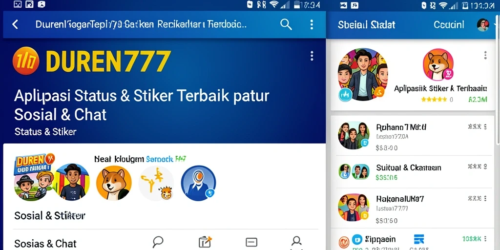 Antarmuka DUREN777 menampilkan beragam stiker menarik untuk status dan chatting.