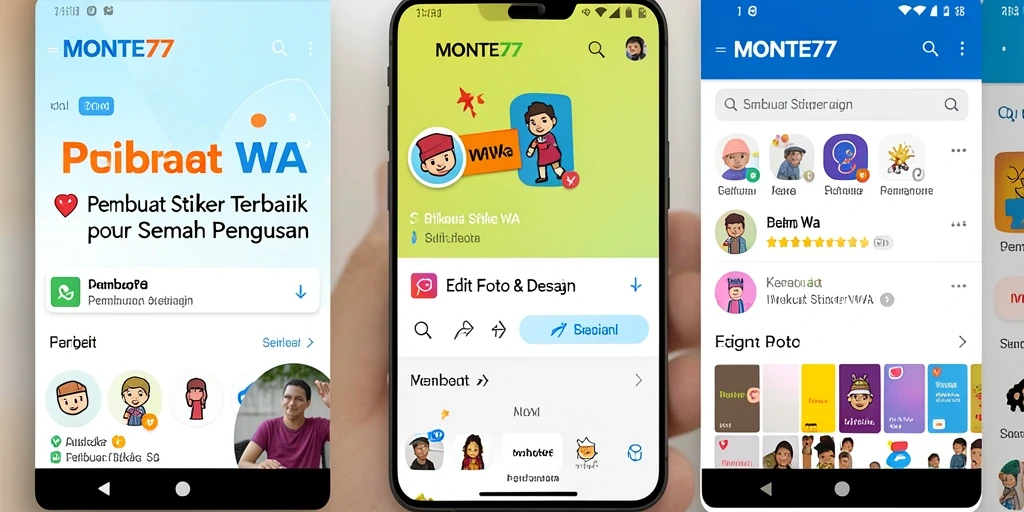 Tampilan antarmuka pengguna <strong>MONTE77</strong> saat membuat stiker WA yang menarik.