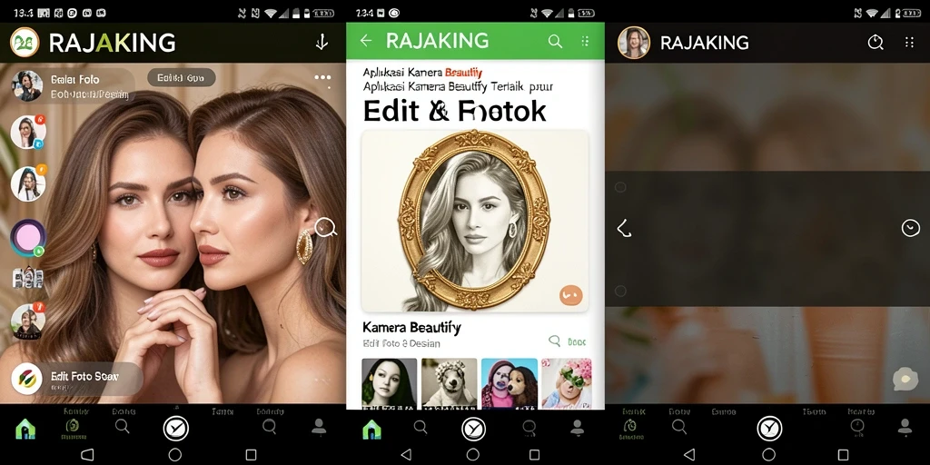 Antarmuka RAJAKING dengan fitur Kamera Beautify yang menarik dan intuitif.
