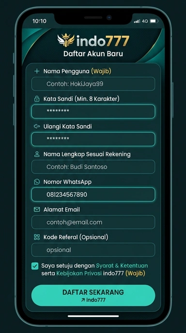 Tampilan halaman daftar indo777