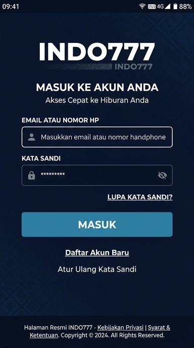 Tampilan halaman login indo777